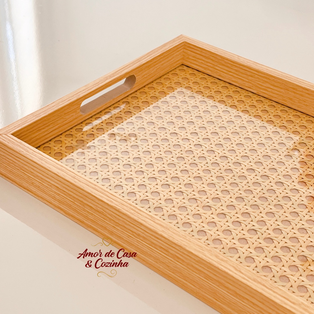 BANDEJA RETANGULAR COM PALHINHA E VIDRO 35X25CM em Oferta na Shopee