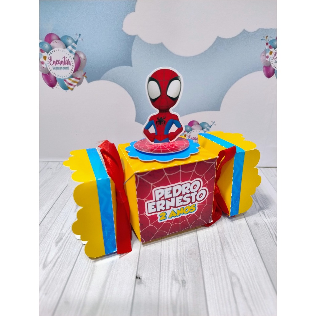 Caixa Bala Aplique 3D Personalizada | Spidey e Seus Amigos | Papelaria para festa infantil | Lembrancinha Personalizada