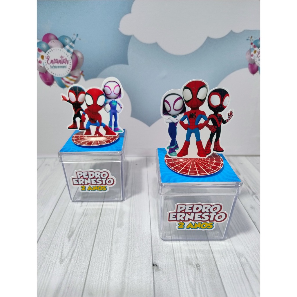 Caixa Acrílica Aplique 3D Personalizada | Spidey e Seus Amigos | Papelaria para festa | Lembrancinha Personalizada