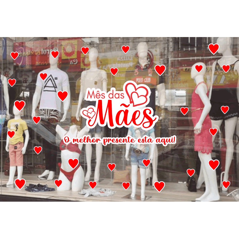 Adesivo para Vitrine “Coração” O presente da sua Mãe está aqui - 70x25 em Oferta na Shopee