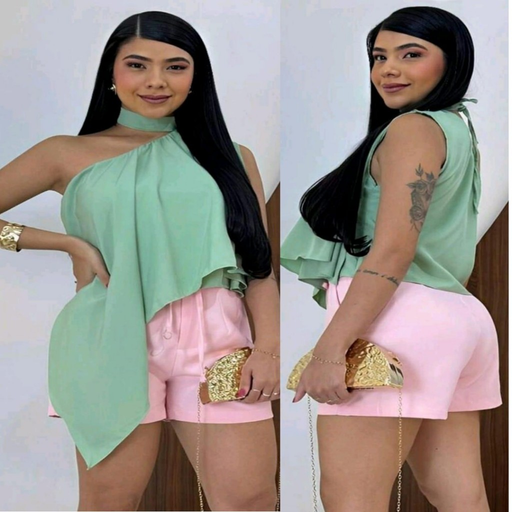 BLUSINHA COM CROPPED BAIXO E FAXIA ASSIMETRICA TOP MODA VERÃO 05 em Oferta na Shopee