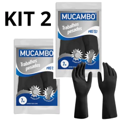 Kit 2 Luva Látex Mucambo Pro157 CA3.890 Preta Luva de Limpeza Industrial Antiderrapante Profissional