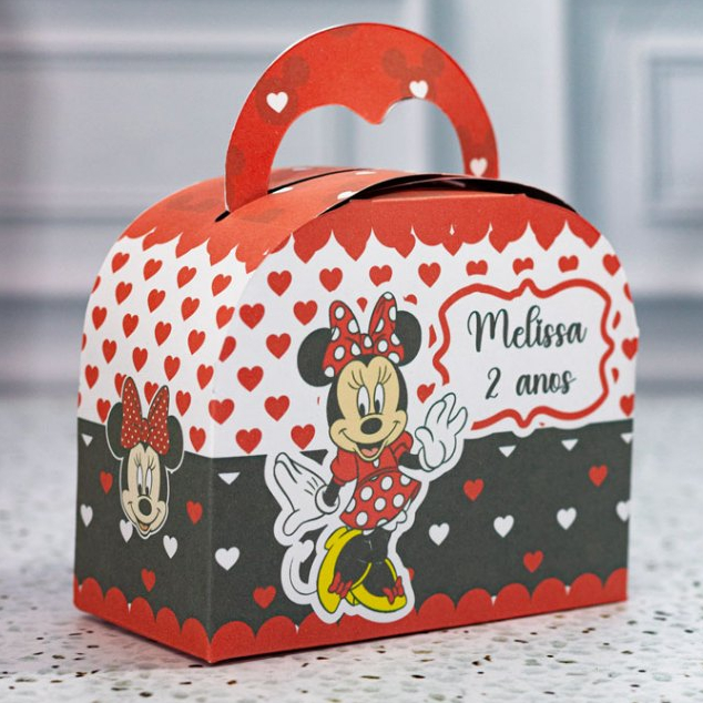 Caixa maleta bolsinha lembrancinha Minnie Vermelha personalizado festa infantil - PEGUE E MONTE