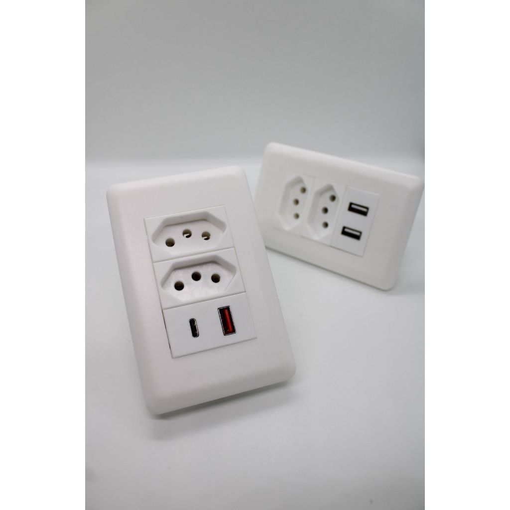 Tomada de Parede com USB USB-C Carregador Rápido Turbo para Celular Tablet Dispositivos Eletrônicos