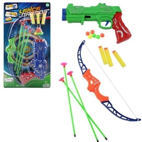 Kit Arco E Flecha Com Pistola 6 Balas e 3 Dardos - Brinquedo Arqueiro infantil e Pistola De Dardo