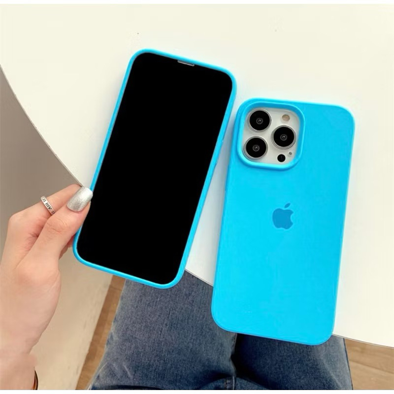 Capa Case capinha cor azul piscina Premium Apple"silicone case aveludada dentro iPhone 5SE 11 12 13 14 15 ao 16 PRO MAX