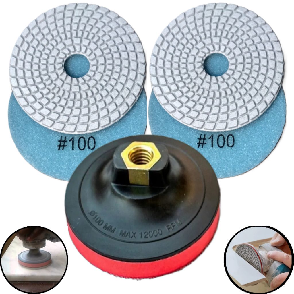 2 Lixas Diamantadas Grão 100 Polir Granito Mármore e Acabamento em Porcelanato + 1 Suporte em Oferta na Shopee