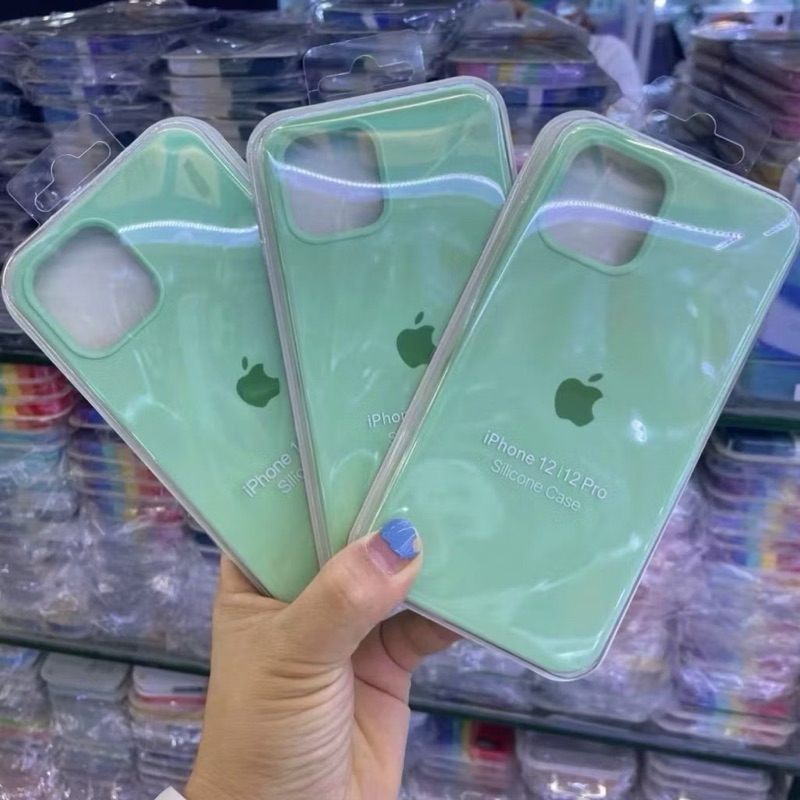 Capa Case capinha cor verde agua Premium Apple"silicone case aveludada dentro iPhone 5SE 11 12 13 14 15 ao 16 PRO MAX