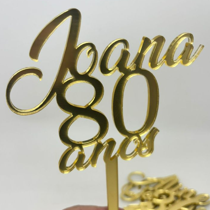 Topo de Bolo Nomes Compostos em Acrílico Espelhado Personalizado para Decoração c/espeto — imagem 2 de 2