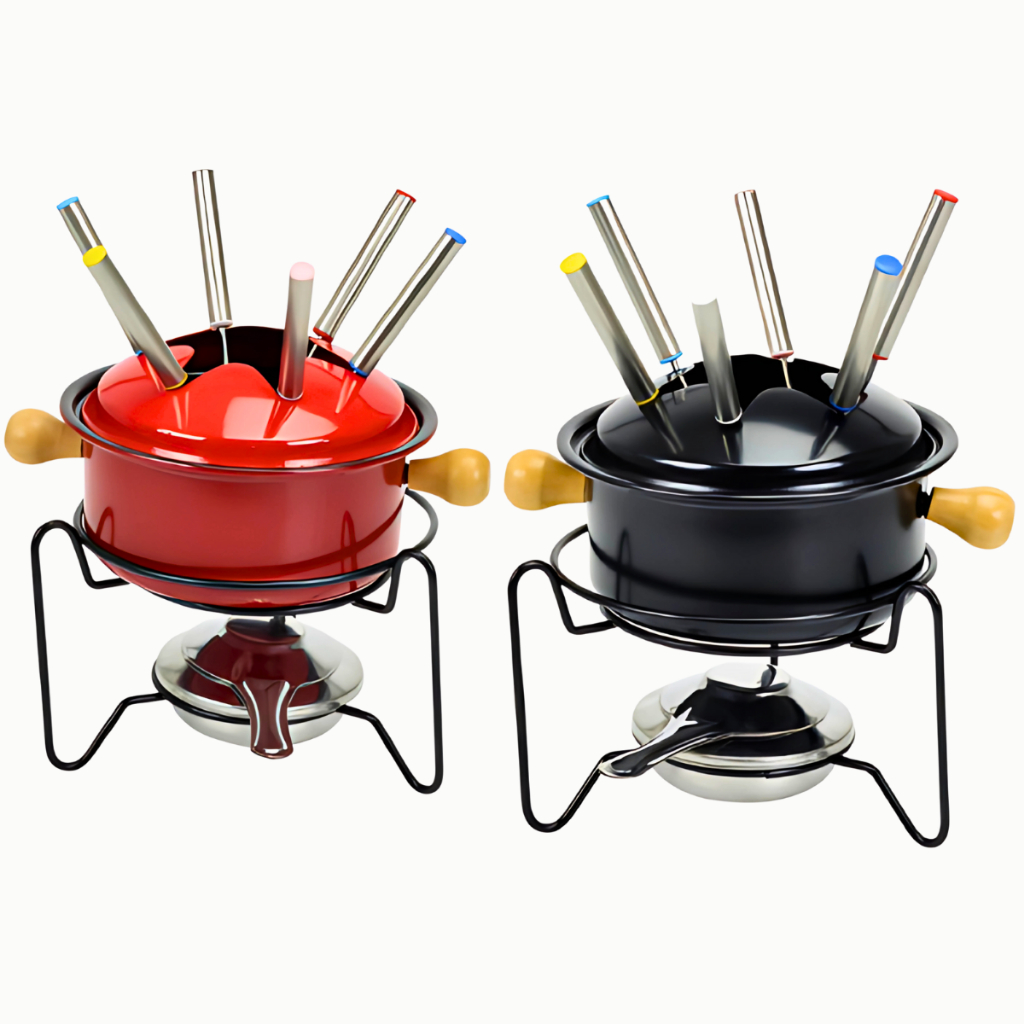 Conjunto Para Fondue 10 Peças Carne Chocolate Queijo Inverno Panela Vinho Fruta Quente Frio