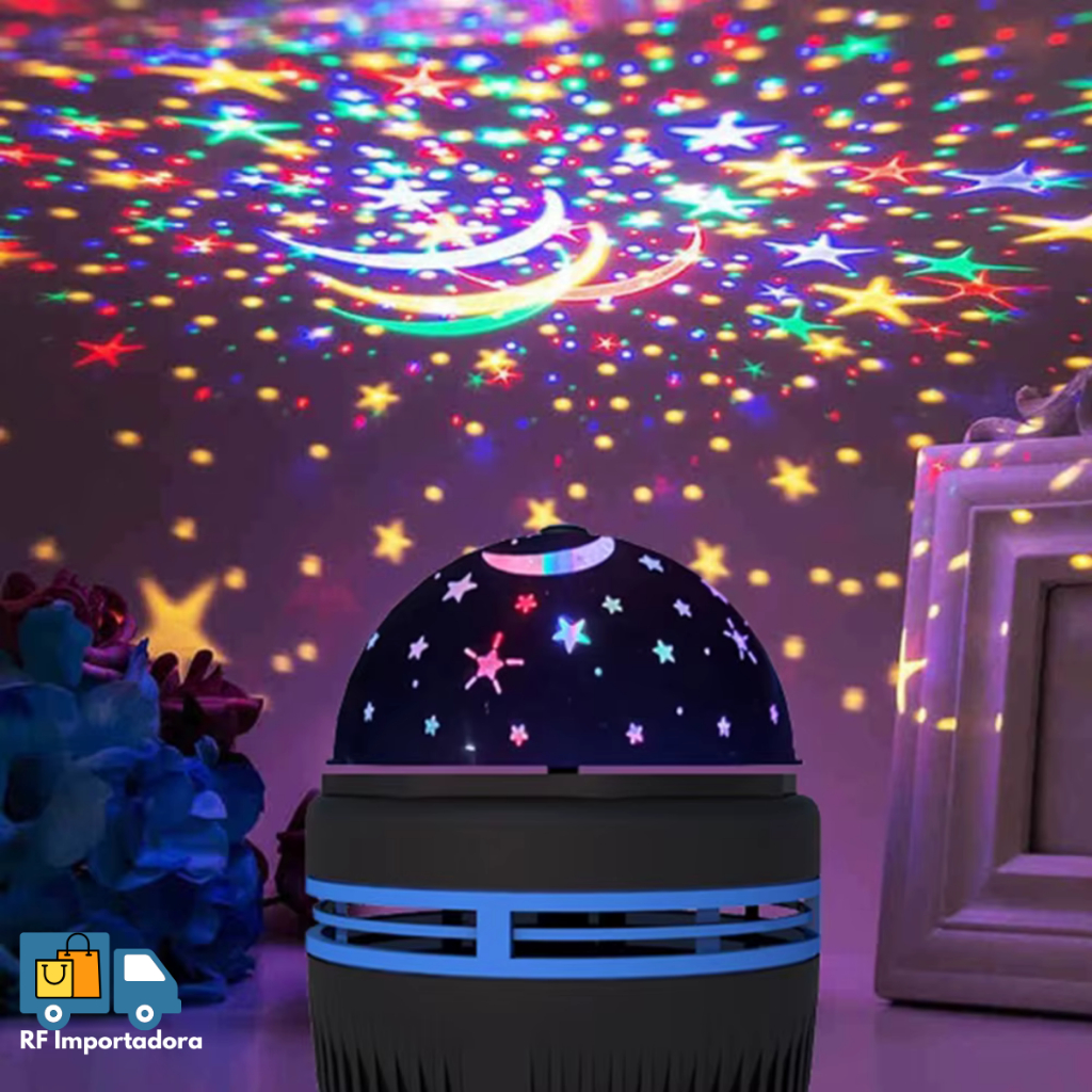 Lâmpada De Lua e Estrelas/Festa RGB LED Colorido Globo Giratória De Luz Festa