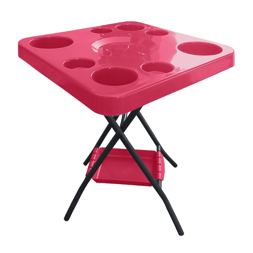 Mesa Petisqueira Dobrável Porta Copos e Petiscos para Churrasco Festa Camping e Piscina
