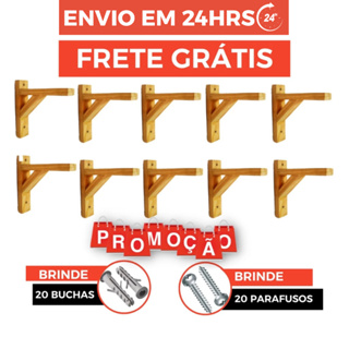 10 Mão Francesa de Madeira Pinus 25x25 + Parafusos em Oferta na Shopee