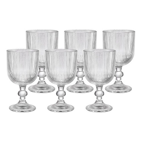 Jogo Conjunto De 6 Taças Graffiato De Vidro Transparente riscada canelada 400ml 6 Peças vi...