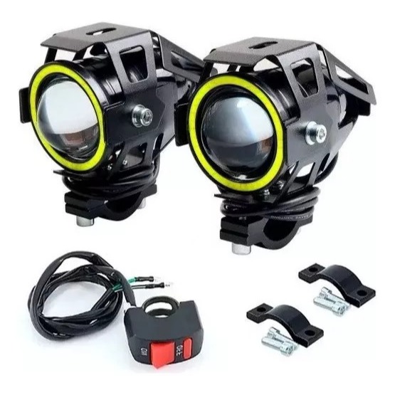 Par Farol Milha Led Moto U7 Grande Universal Alumínio Angel Eyes