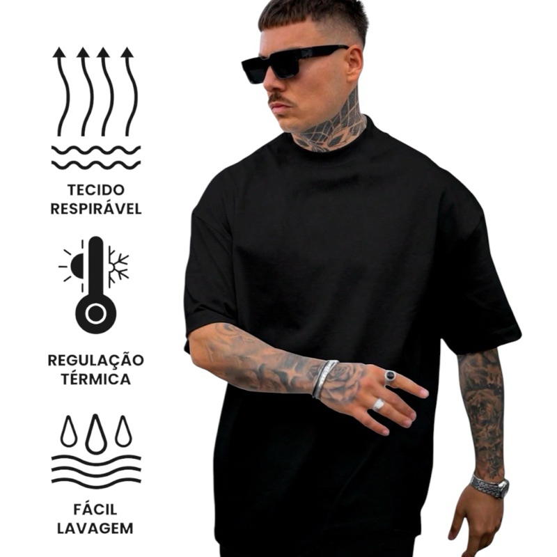 Camiseta Oversized Masculina Blusa Streetwear Lisa Básica Algodão Premium