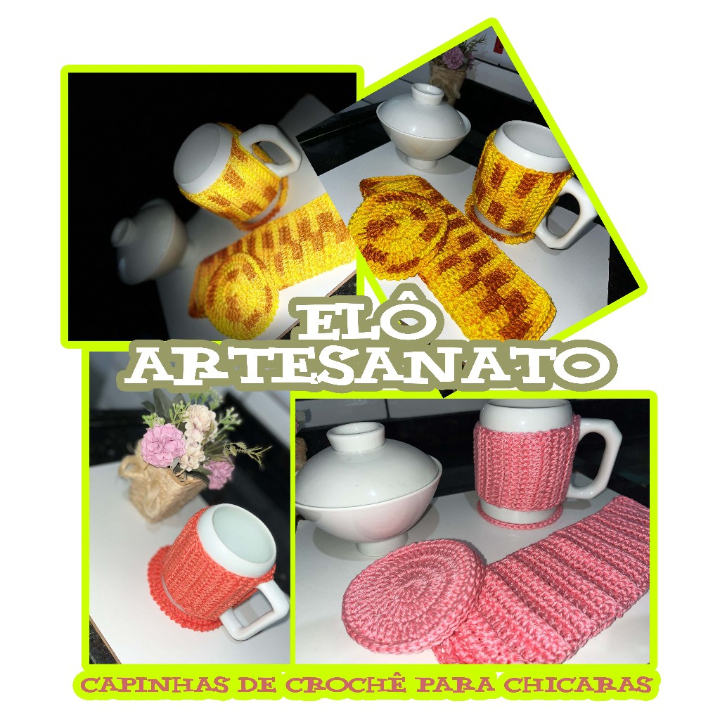 Capa de Crochê para Caneca  / Conjunto para Xícara / Roupinha de crochê para xícara