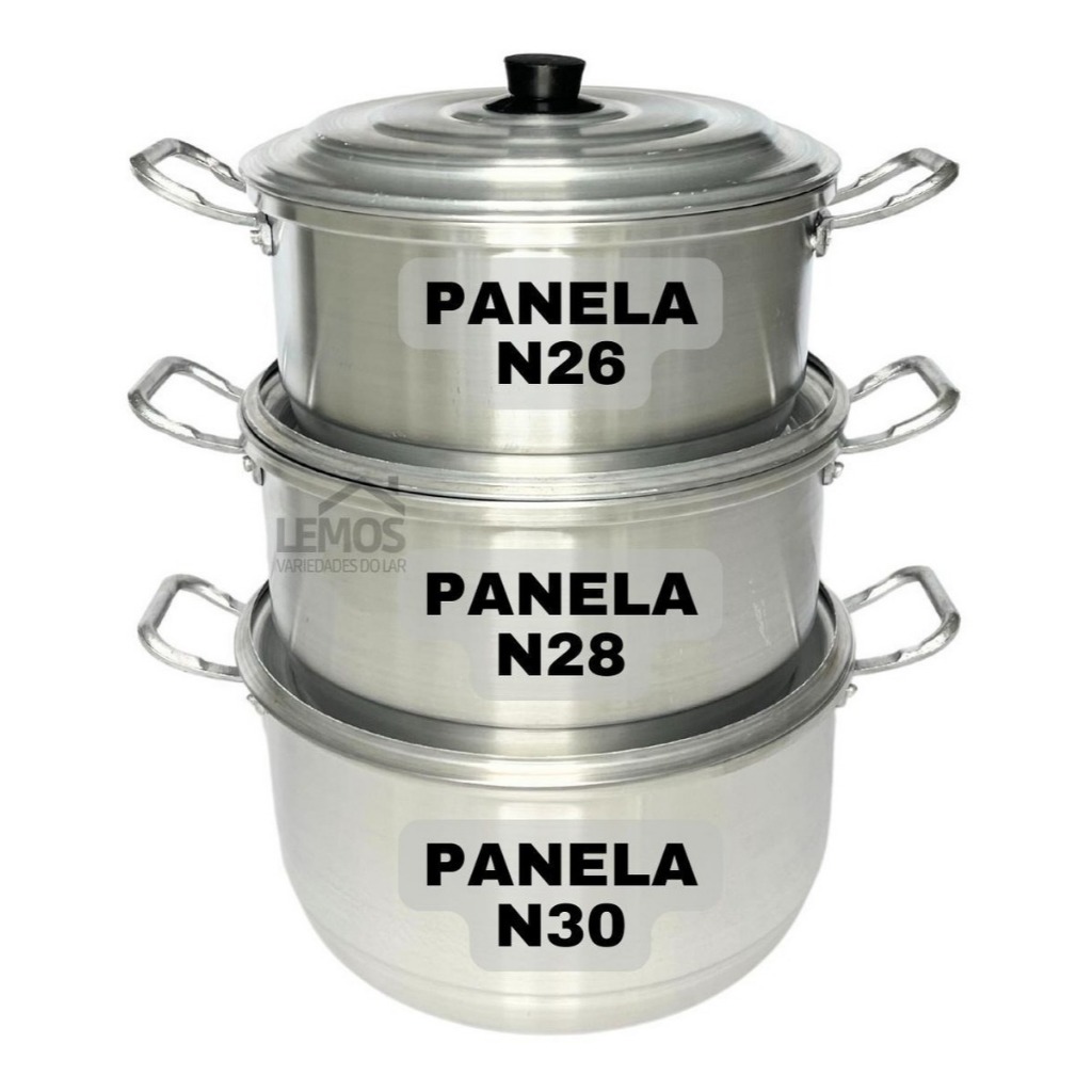 Jogo de panelas Caçarola Grande de Alumínio Grosso 3 Peças Nº30 / Nº28 /Nº26 Hotel Restaurante em Oferta na Shopee