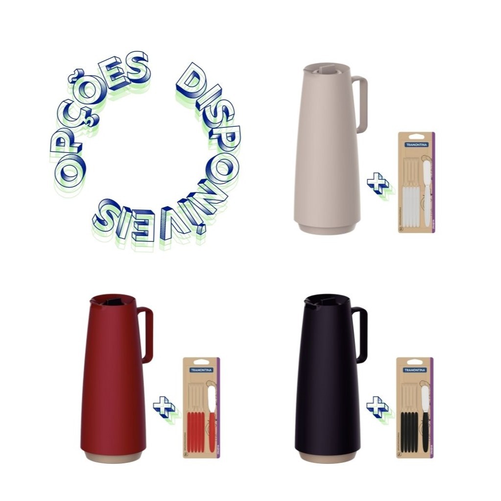 KIT CAFÉ GARRAFA TÉRMICA 1 LITRO + ESPÁTULAS DIVERSAS CORES TRAMONTINA