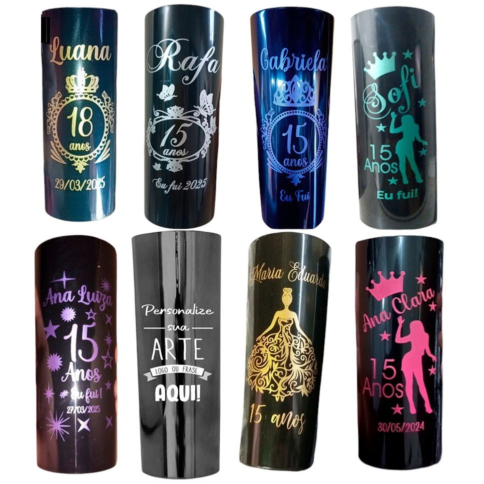 KIT 50 COPOS PARA ANIVERSARIO 15 ANOS LONG DRINK  COPOS NA COR PRETA