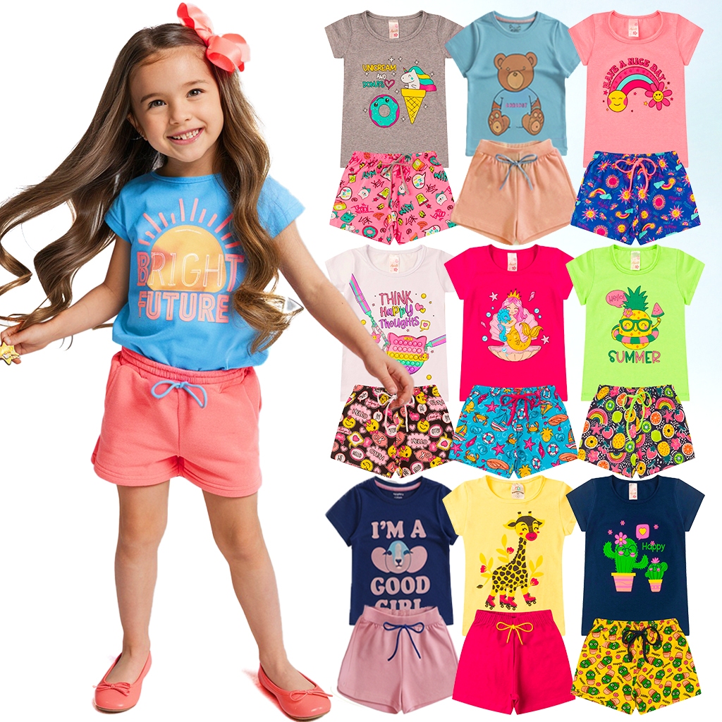 Kit 12 Peças Roupa Infantil Menina Verão Conjunto Criança Feminino Pronta Entrega