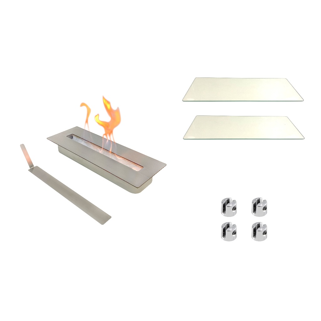 Kit Queimador Lareira Ecológica 45 cm e Vidros Inox Sobrepor Dormente Aquecedor Álcool
