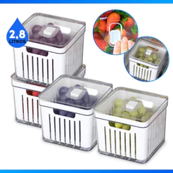 Kit 1,2 3 ou 4 Organizador de Geladeira 2,8 Litros Cesto Com Tampa Multiuso Alimentos Verduras Translúcido