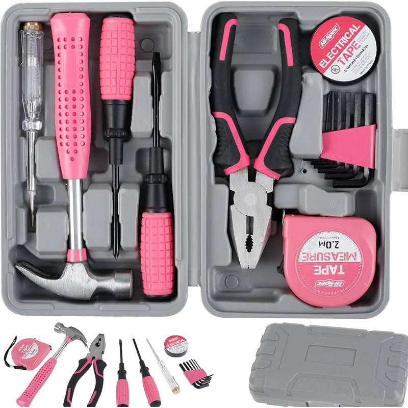 Kit de Ferramentas 13 Peças Completo para Reparos em casa na Cor Rosa - Amarela