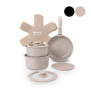 Jogo de Panelas Empilhável Brinox Ceramic Life Fit 10 Peças - Antiaderente Cerâmico Fundo ...