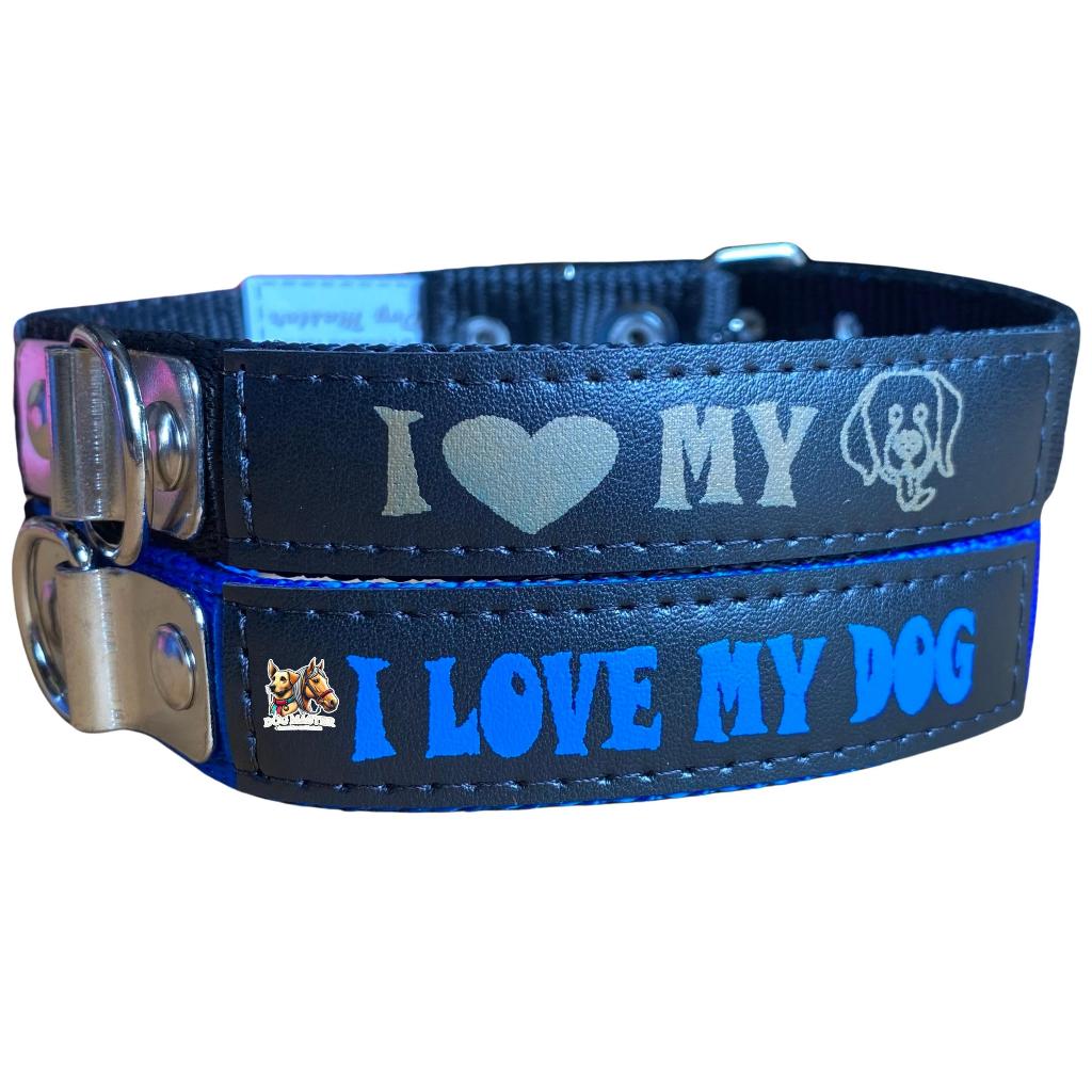 Coleira Dog Master Com Silk I Love My Dog 25mm Cão Cachorro Vários Tamanhos e Cores