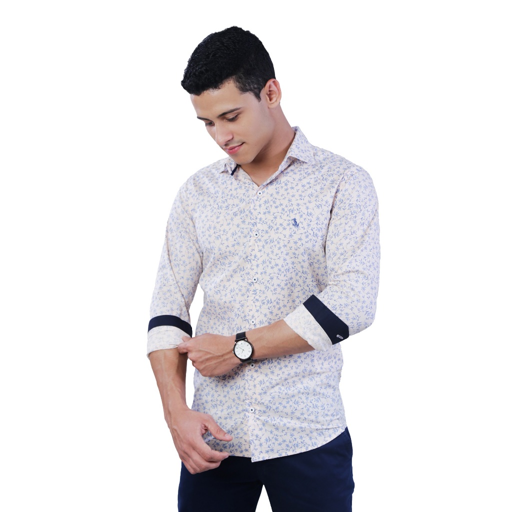 Camisa Social Masculina Estampada Manga Longa Slim Fit Elegante