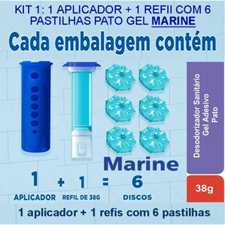 Desodorizador Sanitário Pato Gel Adesivo Marine, Aplicadores + Refis Marine, escudo antiodor. em Oferta na Shopee
