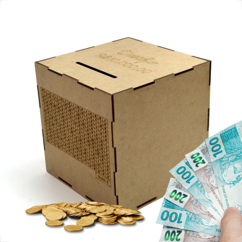 Cofre Mdf Desafio Financeiro Meta 1Mil 5Mil 10Mil 20Mil Caixa Poupança
