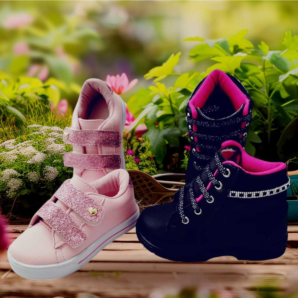 Combo 2 Pares Menina Tênis Bota Confortável Moda Infantil Estiloso Casual 20/27