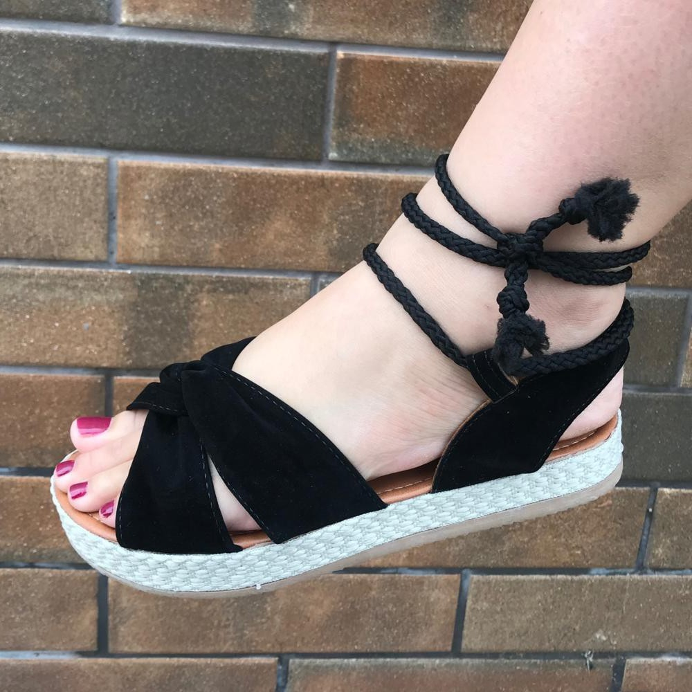 Sandália Feminina de Amarrar Papete Rasteirinha Antiderrapante Confortável Macia Leve Blogueira Casual Moda Promoção