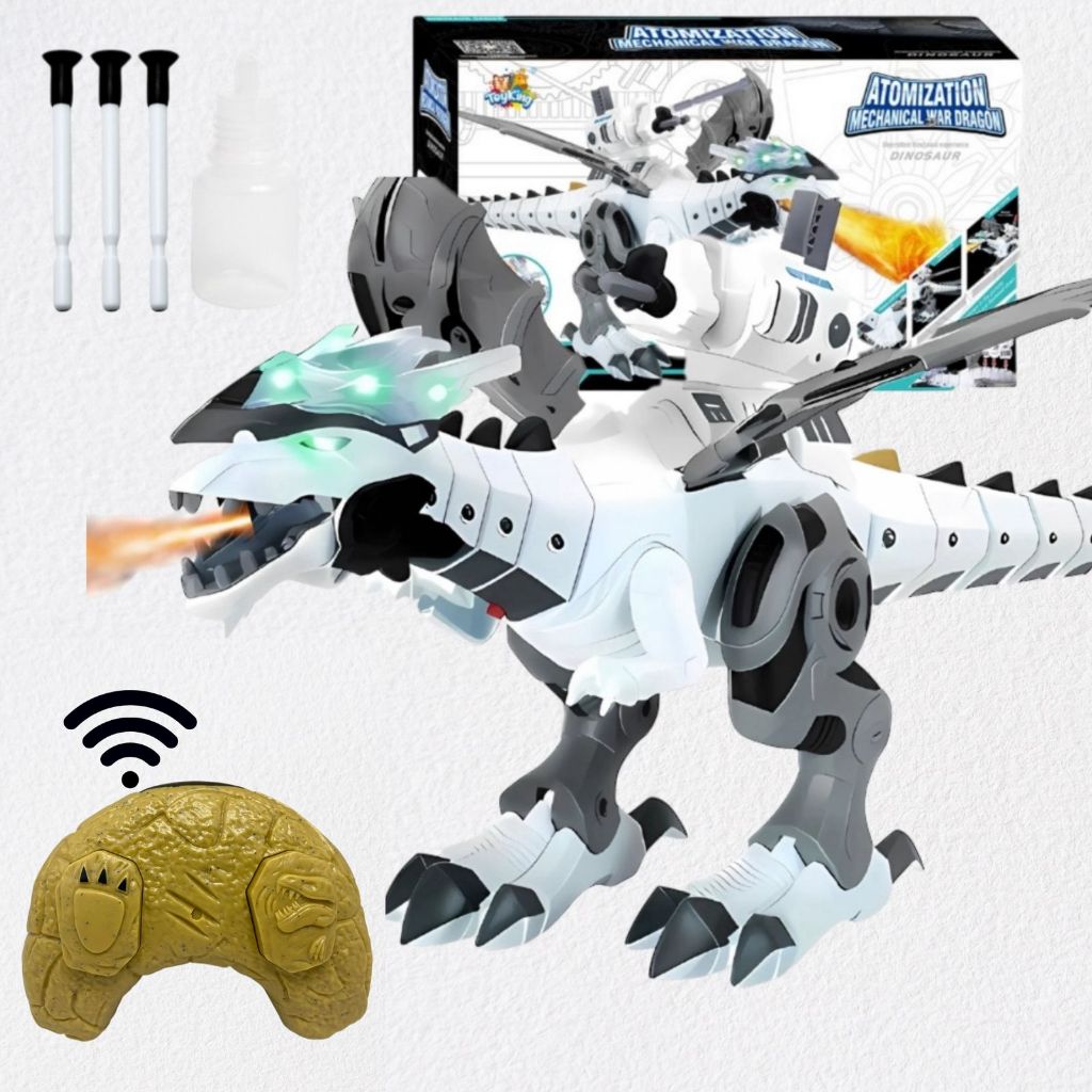 Brinquedo Dinossauro Controle Remoto Luzes Anda Solta Fumaça em Oferta na Shopee