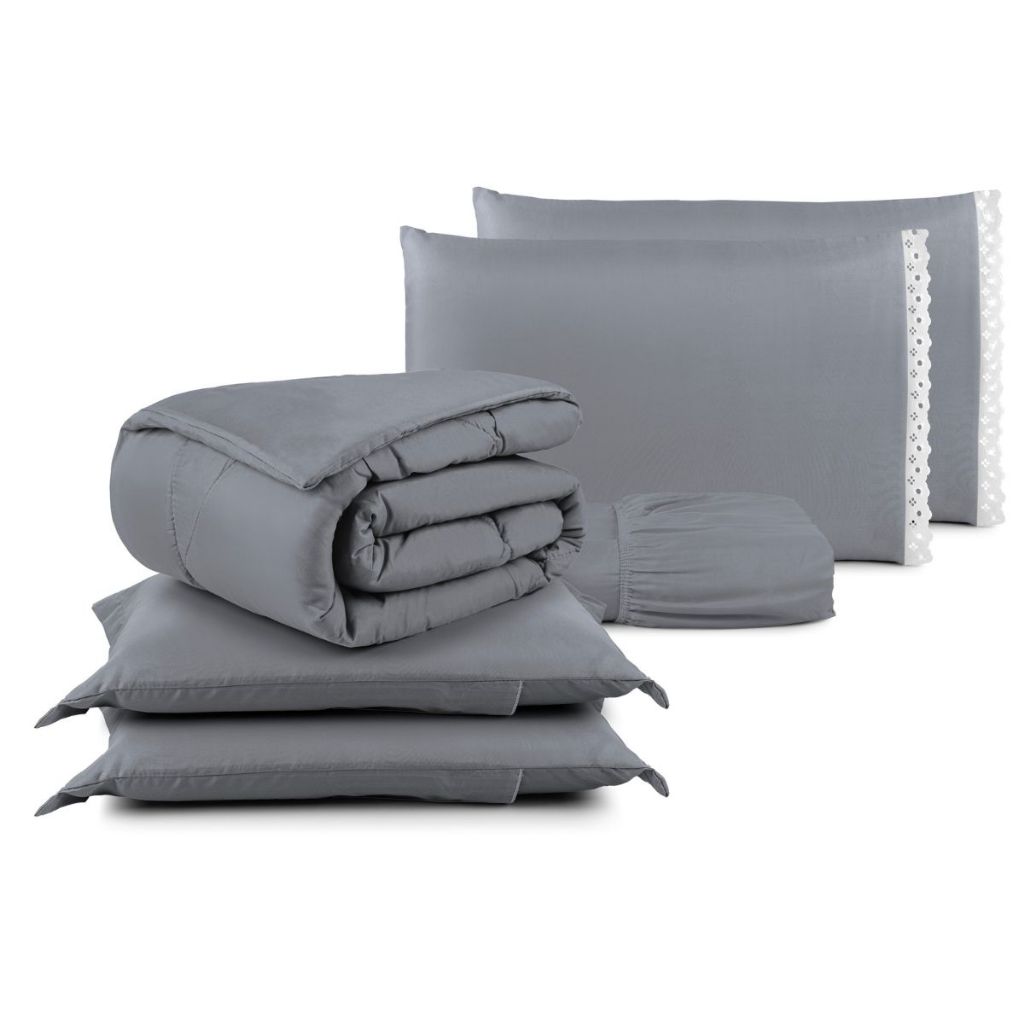 Jogo de Cama Kit 06 Peças com Lençol e Fronha Bordado Ingles em Oferta na Shopee