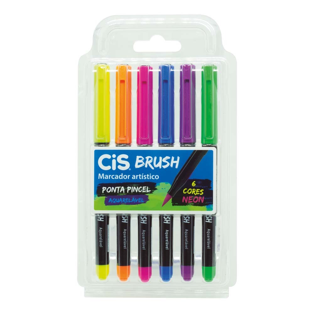 Cis Brush Aquarelável Cores Neon - Estojo 6 Cores