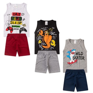 kit 4 Peças São 2 conjuntos masculino infantil  juvenil menino regata tam 1 2 3 4 6 8 em Oferta na Shopee