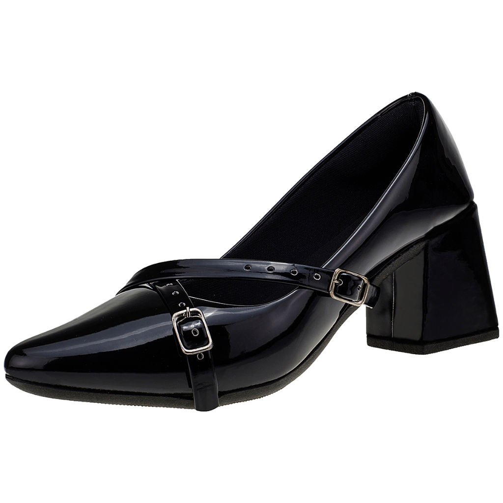 Scarpin Feminino Salto Quadrado Saltinho Bico Fino Alongado Shekinah Tiras Fivela Confortável em Oferta na Shopee