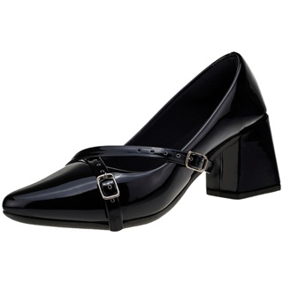 Scarpin Feminino Salto Quadrado Saltinho Bico Fino Alongado Shekinah Tiras Fivela Confortável em Oferta na Shopee