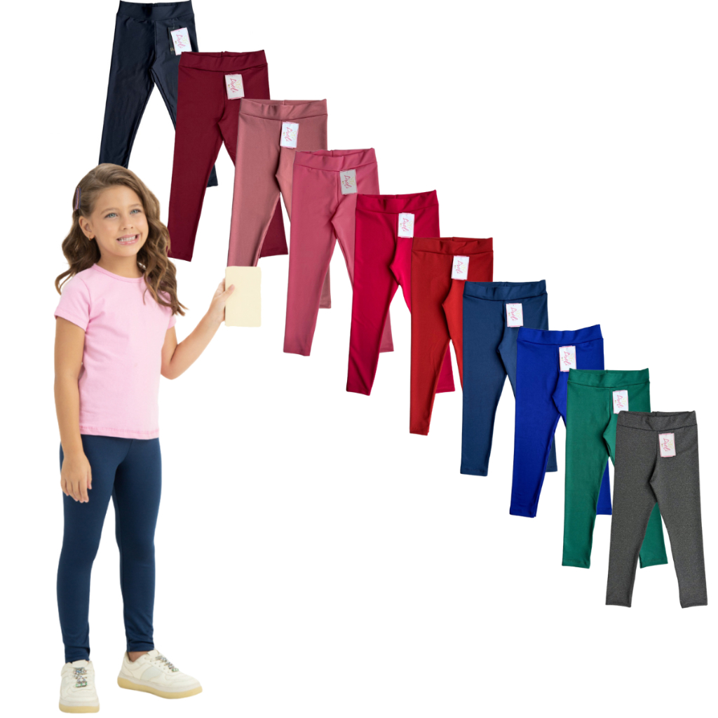 Kit 9 Calça Leg Legging Suplex Uniforme Infantil Juvenil Menina Tamanho 1 ao 16