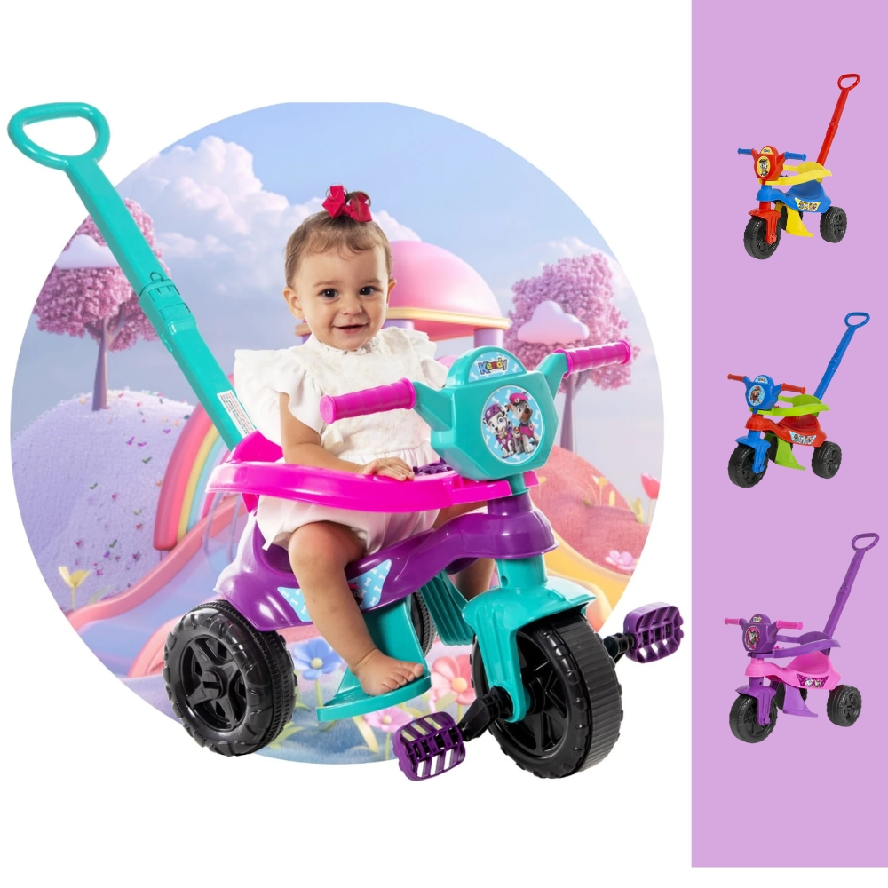 Motoca Triciclo Infantil Completa Certificada INMETRO - Modelos Roxo/Rosa/Vermelho e Azul em Oferta na Shopee