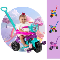 Motoca Triciclo Infantil Completa Certificada INMETRO - Modelos Roxo/Rosa/Vermelho e Azul