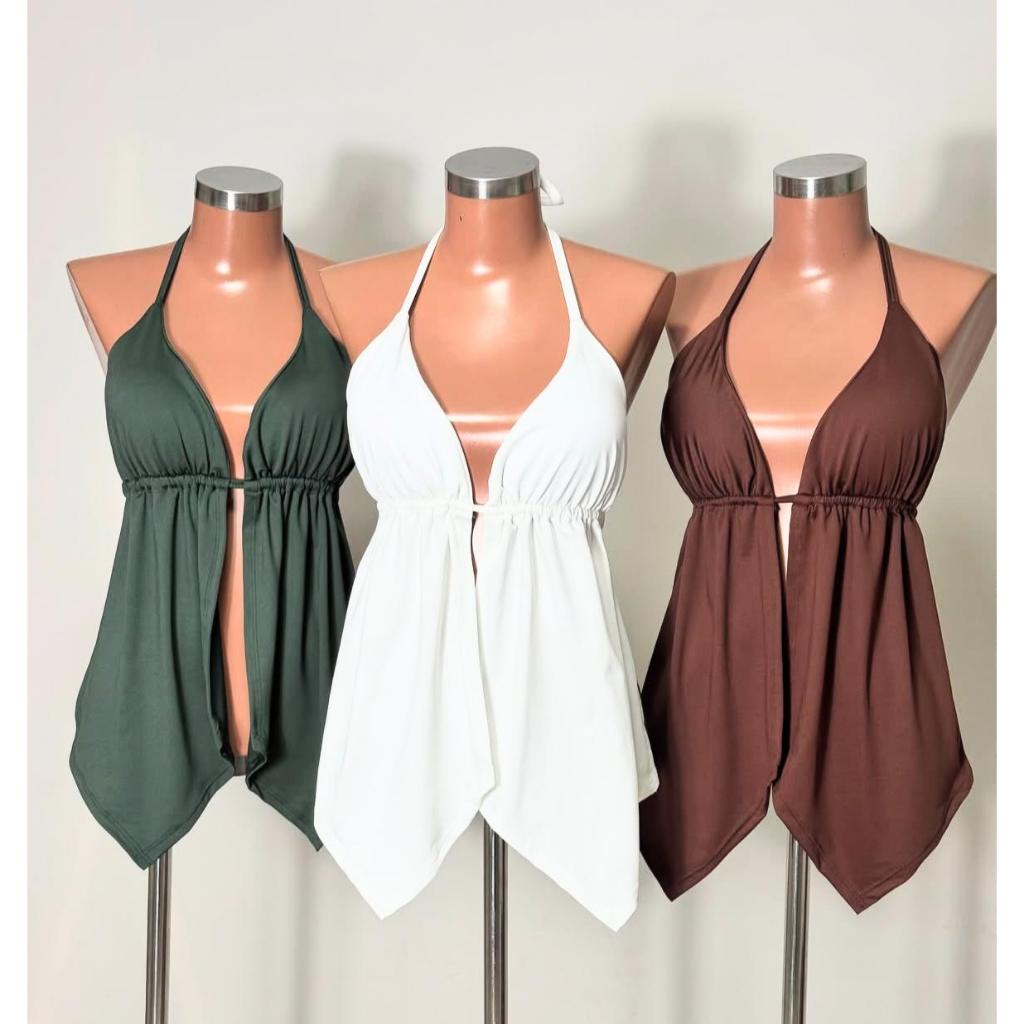 Bata Cropped Blusa Cortininha Feminina Costa Nua Amarracao Sexy Alcinha Blogueira Festa Tendencia Fluido Boho