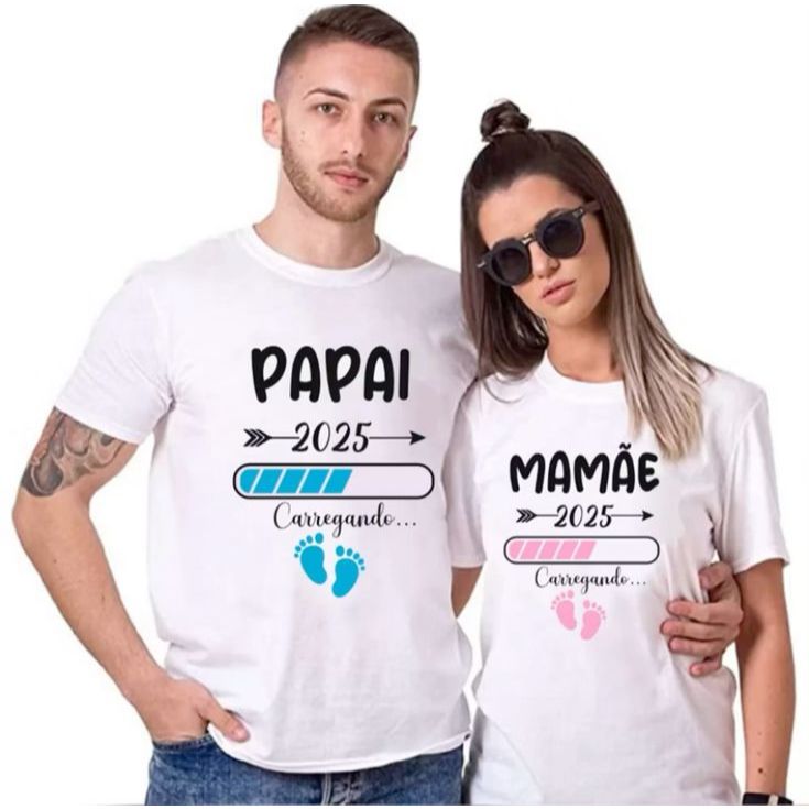 Camisa Casal Papai Mamãe Kit-2025 2 Blusas-Bebe -Grávida-