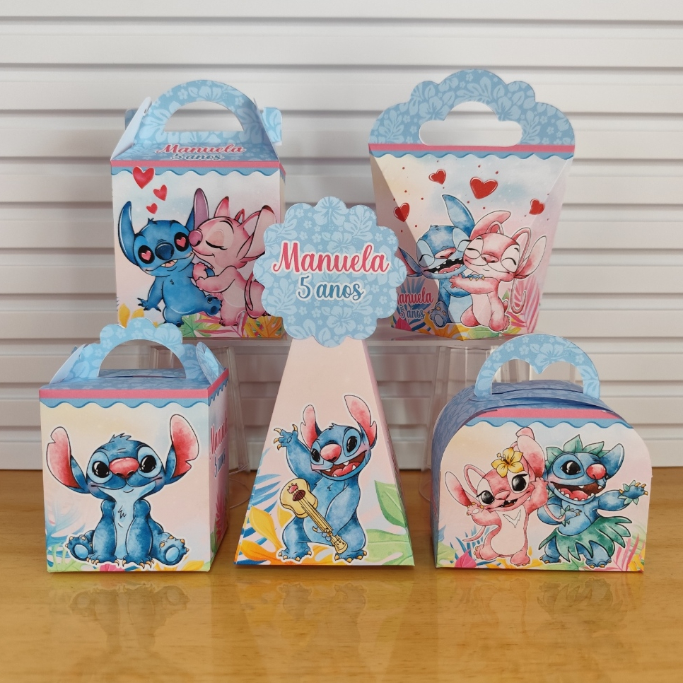 Personalizados Stitch e Angel aquarela - Kit festa - Kit caixas lembrancinhas - mimos para aniversário - festa infantil