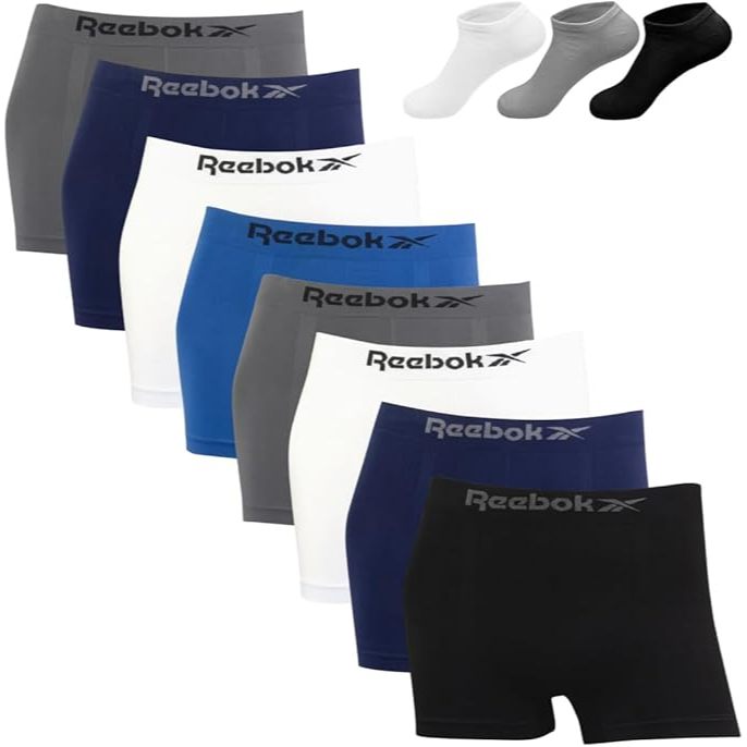 Kit 8 Cuecas Boxer Reebok Microfibra Sem Costura Sortida + 3 Pares Meia M4 - Men Clothes
