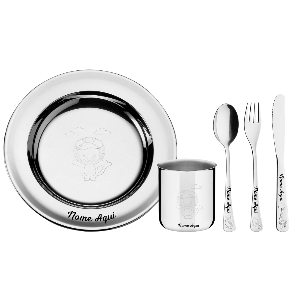 Conjunto Talher Infantil 5pcs Bebê Inox Tramontina Com Nome em Oferta na Shopee