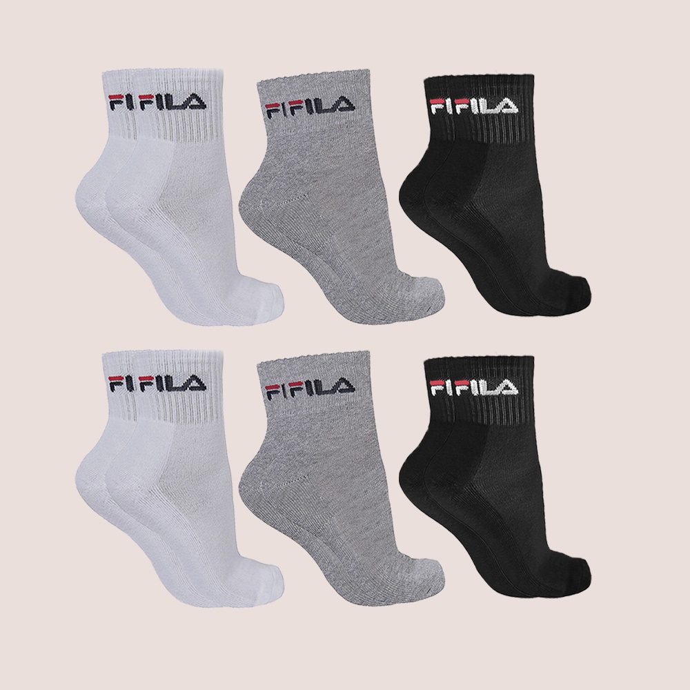 6 Meias Tripack Fila Cano Médio Unisex Atoalhada Calcanhar Verdadeiro Original